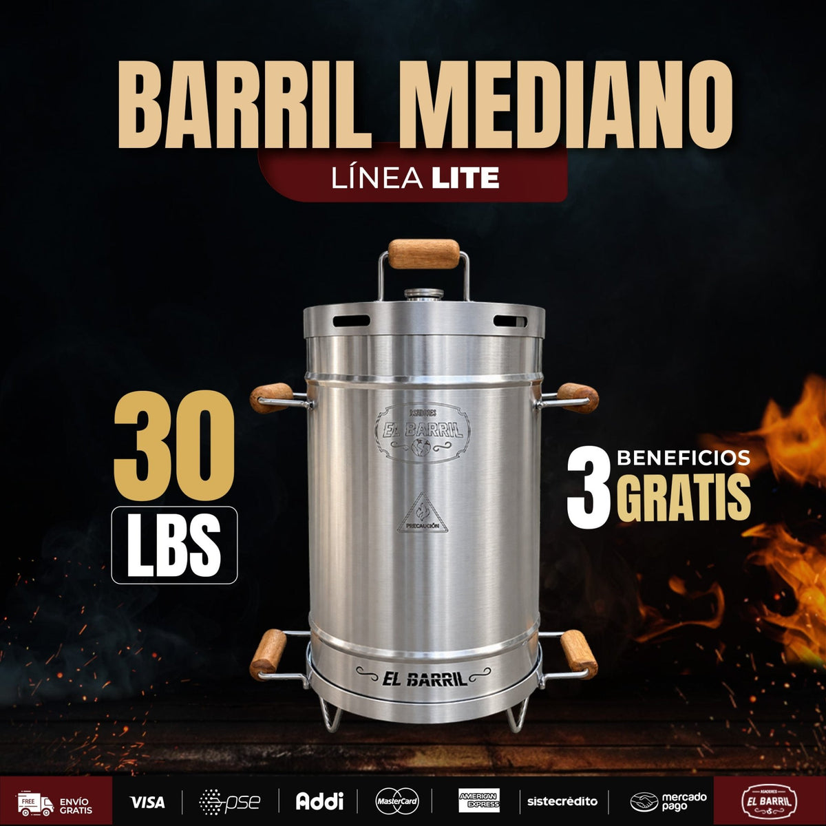 Barril Mediano Linea Lite 30LB - Asadores El Barril