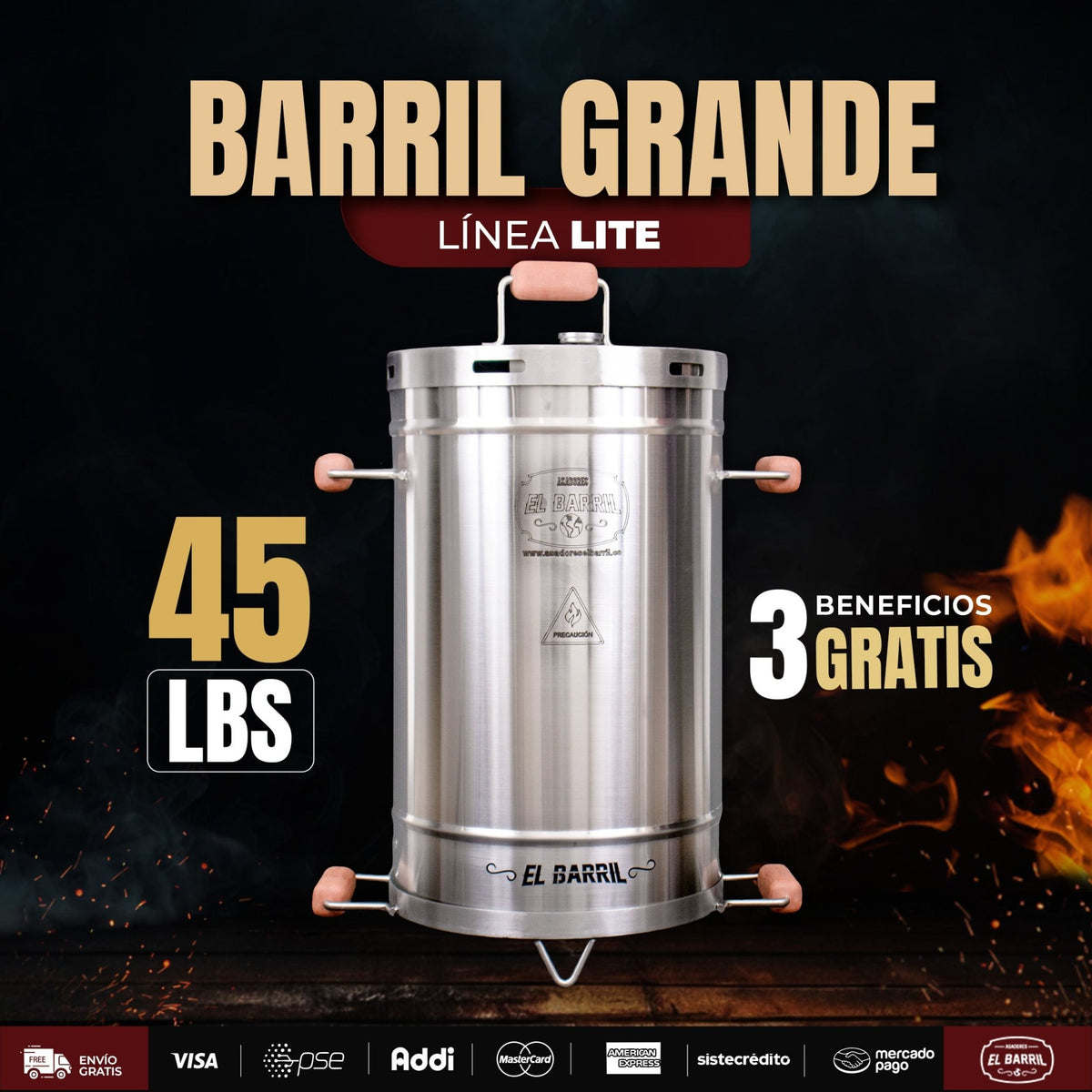 Barril Grande Linea Lite - 45 LB - Asadores El Barril