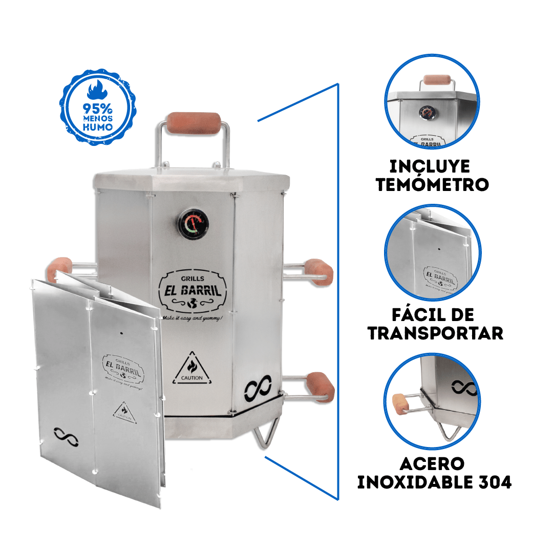 Combo Barril asador plegable pequeño en acero + Maletín GRATIS + Curso online de Asados GRATIS - Asadores El Barril